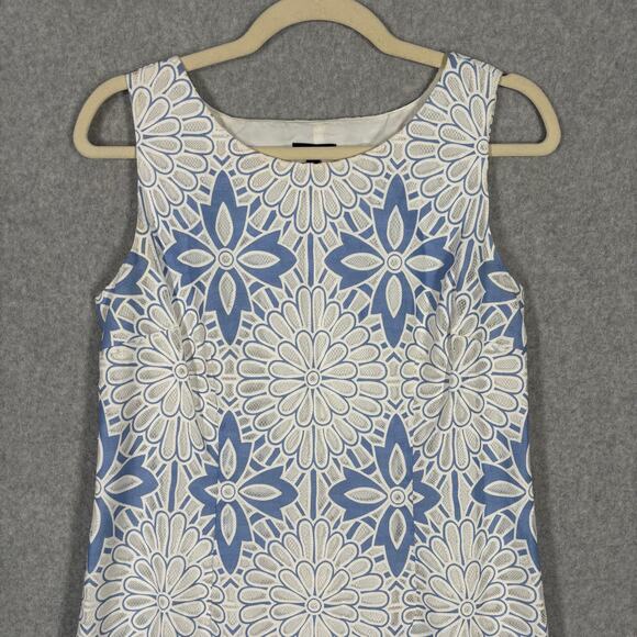 Talbots Dress 8P Cut Away Lace Floral White Shift Mod Periwinkle Church Easter - Picture 2 of 14